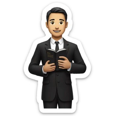 An asian preacher holding a bible in black tuxedo sticker
