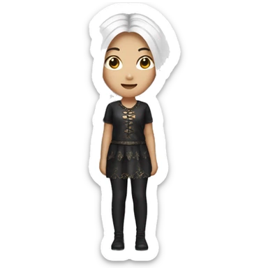 A person that has long hair with highlight and is a Asian girl with Halloween nails  sticker