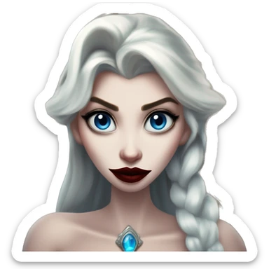 Warcraft vampire Elsa in Uncle Scrooge style, oil paint, mysterious eyes, intricate lips, masterpiece pose, odd perspective, beautiful, desirable, logical sticker