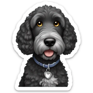A black golden doodle dog with gray muzzle sticker