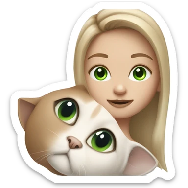 Light brown hair girl with green eyes with Siamese cat with blue eyes sticker