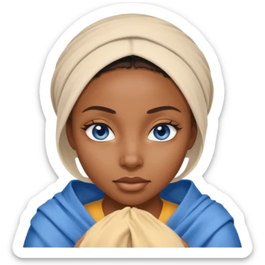 blue eyed desert black woman cowered with creme cloth sticker