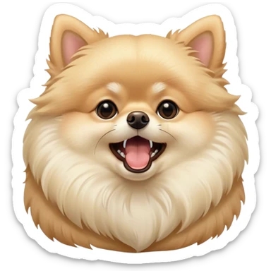Cinematic Cute Yawning Cream Pomeranian Portrait Emoji, Head tilted slightly with a dramatic, wide-open yawn, showcasing a soft, fluffy cream Fur with gentle highlights, floppy ears slightly drooping, round dark eyes barely open in drowsy contentment, Simplified yet irresistibly adorable features, highly detailed, glowing with a soft, cozy glow, high shine, relaxed yet expressive, stylized with a touch of whimsy, bright and endearing, soft glowing outline, capturing the essence of a sleepy yet affectionate companion, so drowsy it feels like it could stretch right out of the screen and curl up for a nap! sticker
