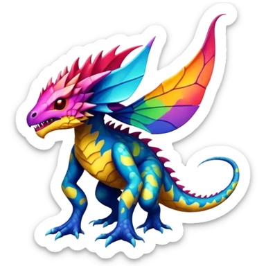 a colorful edgy vernid-fionbri-creature with splash patterns full body sticker