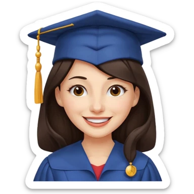 带着学士帽的，深棕色长发，黄种偏白皮肤的，高鼻梁，不戴眼镜的女博士生，在wink sticker