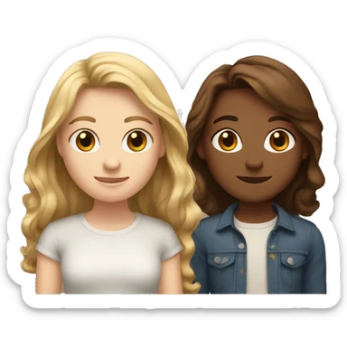 Two white best friends one with wavy brown hair and the other with straight brown hair sticker