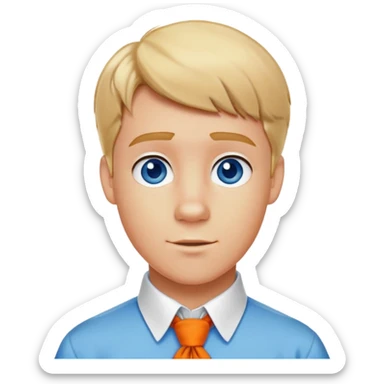 fred jones short blonde hair, blue eyes and white shirt with blue collar and orange ascot from scooby doo  sticker
