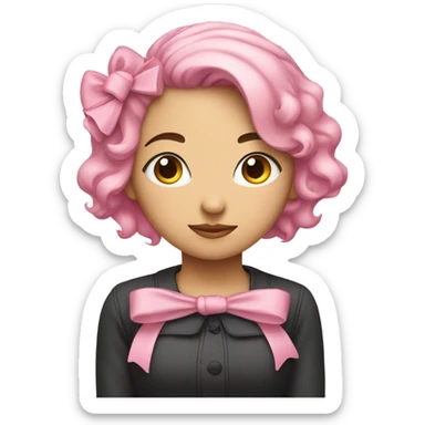 create a girl with pink hair and a bow. The girl should be hugging herself, the girl has her eyes covered and her head lowered sideways on her shoulder sticker