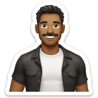 HOMBRE CON CABELLO DESARREGLADO TOMANDO BATIDO DE CAFÉ CON REMERA NEGRA sticker