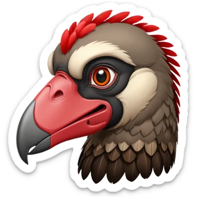 Mature vulture with black and red feathers looking towards the center of the image. sticker