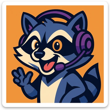 raccoon with a gaming headset, purple accents, dynamic expression, esports mascot style sticker