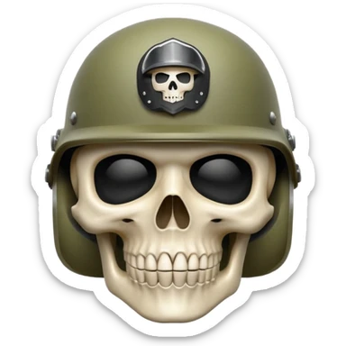 A bold emoji-style skull white with a hand sushing wearing a realistic army helmet, . Clean vector style, high contrast, centered composition, modern emoji aesthetic, detailed helmet texture, confident and intense expression, 3D glossy finish, high resolution , no body , sticker