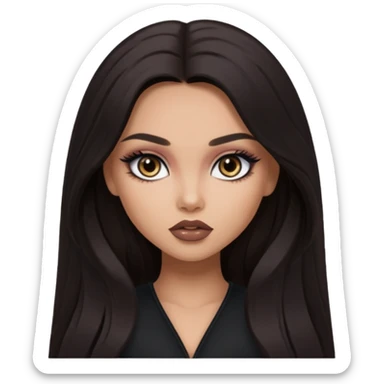 dark long hair, pretty eyes, pretty makeup, pretty bratz baddie sticker