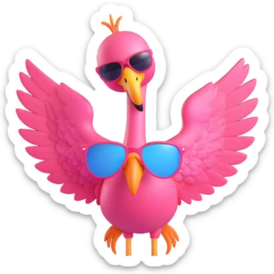 flamingo with sunglasses, wings spread sticker