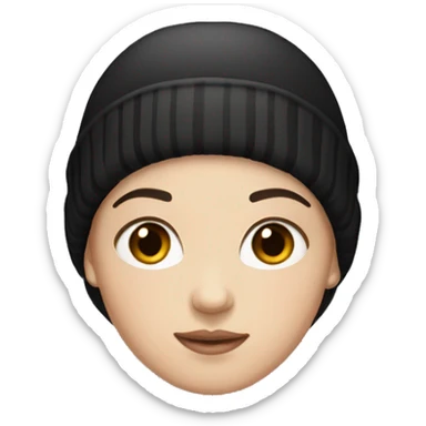 White girl with short black hair wearing a beanie  sticker