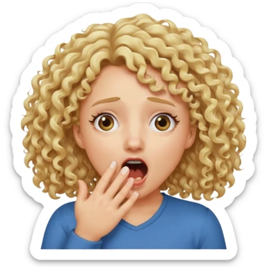 Emoji di ragazza bionda riccia che urla e mette una mano ben aperta in faccia davanti la bocca e gli occhi sticker