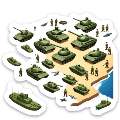 strategic military map with military objects sticker