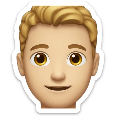 young white male with brown eyes and light brown mustage under nose, wearing red shirt and having brown hair, and no hair around ears sticker