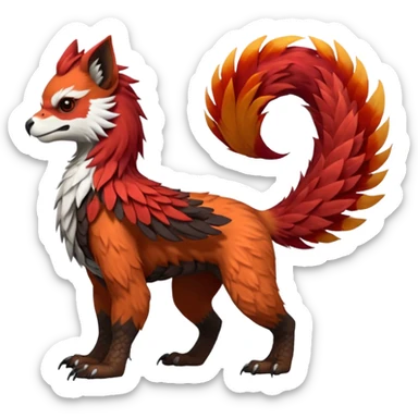 4-legged realistic scaly long-big-beaked Gryphon-Griffin-Griffsnuff-Talonflame-Silvally-Nargacuga-Red-Panda-fusion-hybrid-animal-Fakémon-creature, full body, with a long thin tufted lion-tail sticker