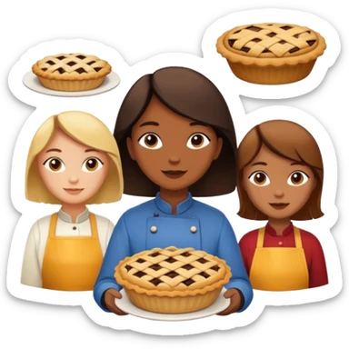 Baking community humanless avatar in vibrant style illustration. Pie, cookie, and muffin warm golden tones, simple shapes, flat design, high contrast. sticker