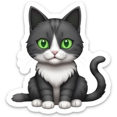 full body view of beautiful female solid dark grey cat with green eyes, white toes/paws and white patch on her chest sticker