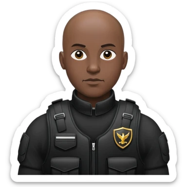 black soldier bald head in black bulletproof vest sticker