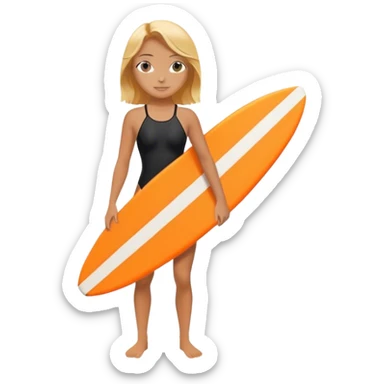 Surfer girl in black swimsuit with orange surfboard sticker
