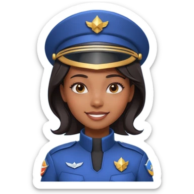 cute Black female spaceship captain portrait, head and shoulders only, futuristic uniform, captain badge, confident expression, 3D cartoon, mobile game icon style, clean background, no text, no watermark sticker