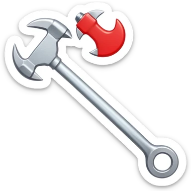a white hammer and wrench with a bubble around it that is red sticker