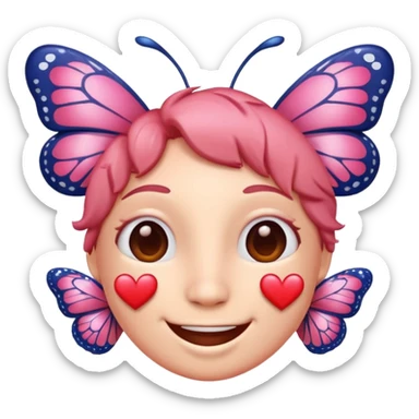smiling face emoji with hearts and butterflies surrounding it sticker