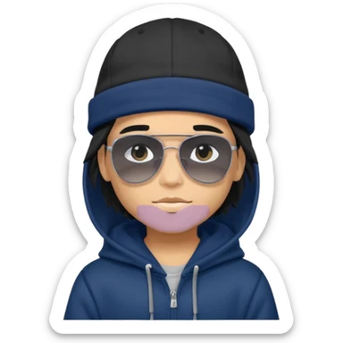 generate a fair pretty bratz boy wearing a dark blue cap with black sunglasses and a grey hoodie

hair black long sticker