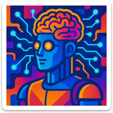 artificial intelligence, futuristic, glowing circuits, digital brain, vibrant colors, modern style sticker