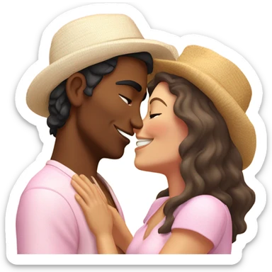 with beach clothes young metis man and white woman kiss love pink sticker