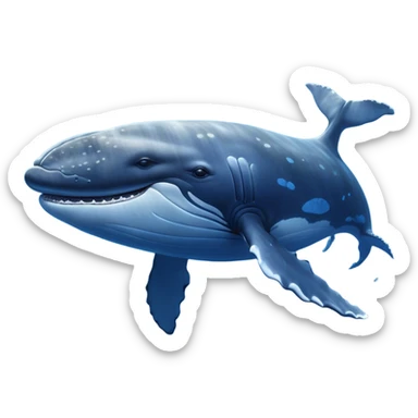 Cinematic Noble Humpback Whale Portrait Emoji, Poised and grand, with an enormous, barnacle-speckled blue-gray body, soulful, wise eyes, and a deeply serene presence, Simplified yet sharp and sophisticated features, highly detailed, glowing with a soft oceanic radiance, high shine, intelligent and powerful, stylized with an air of deep-sea mystery, focused and regal, soft glowing outline, capturing the essence of a legendary giant of the ocean that appears ready to glide majestically through the waves with effortless grace! sticker