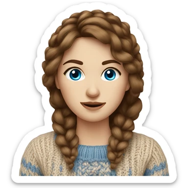beautiful finnish brown hair woman with blue eyes knitting sweater  sticker