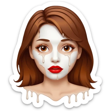 Brown Hair Woman , white paint , drip, face, hot  Sexy, lips sticker
