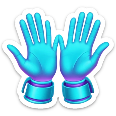 futuristic glowing clapping hands, purple and cyan glow, dark background sticker
