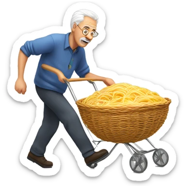 Older man Pushing spaghetti uphill  sticker