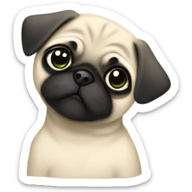 Cute Baby pug with big green eyes hiding in flowers  sticker