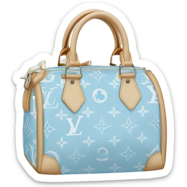 White Designer Louis Vuitton bag with baby blue monogram and baby blue trim sticker