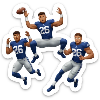 Saqoun Barkley hurdle over a 2 people sticker
