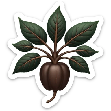 A beautifully arranged black ginseng root (heuksam), in Apple iPhone emoji style. Dark brown-black glossy color, subtle texture on the root, elegant curves, vibrant but natural tones, smooth gradients, clean simple shapes, no outlines, slight 3D depth.
 sticker