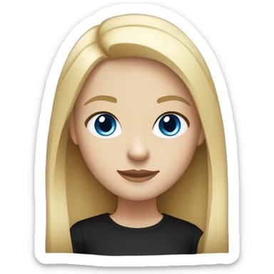 White skinned girl with medium length blonde straight hair and blue eyes with black shirt  sticker