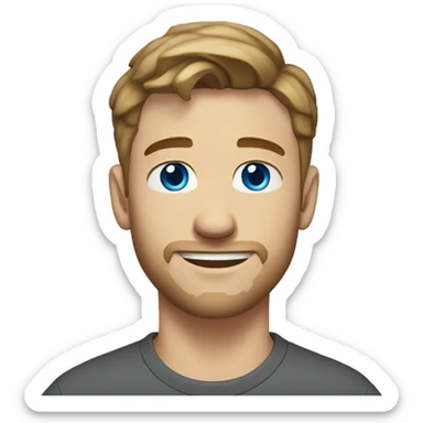 A 23 year old, White man, with short brown hair, with stubble facial hair,   with blue eyes wearing a t-shirt. sticker