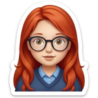 girl with chubby cheeks, long red hair, and glasses sticker