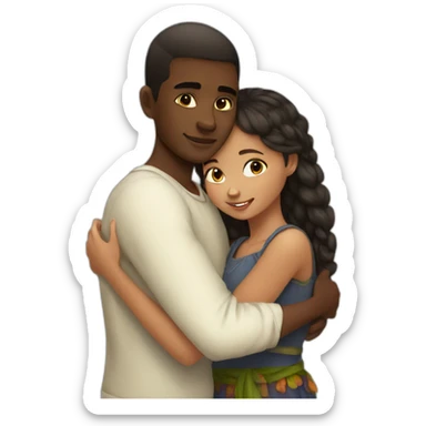 African young man hugging slavic girl sticker