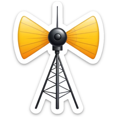 Minimalist emoji-style sticker of an old-school antenna with distorted, glitched signal waves. Clean icon style. sticker