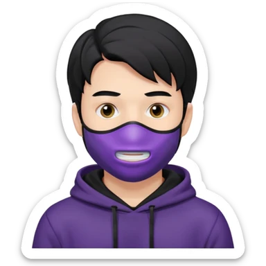 white man with black hair and black hoodie violett face mask sticker