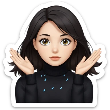 Mujer pelo oscuro con unos mechones saliendo ojos oscuros y muy atractiva y con jersey de invierno de cuello vuelto sticker