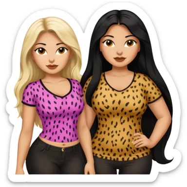 Tan Latina woman with long black hair chubby and black woman with long blonde hair slim thick in cheetah top sexy sticker